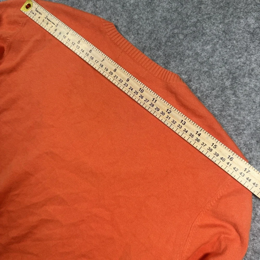 Lands' End V-Neck Sweater Large Orange Solid Knit Cotton Blend